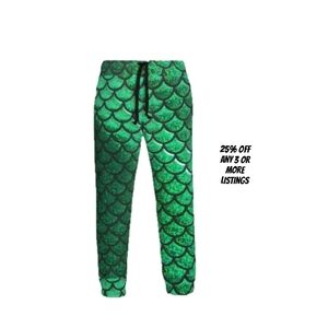 Green Mermaid Scale Mens Pants Graphic Print Track 2XL Side Pockets Athleisure